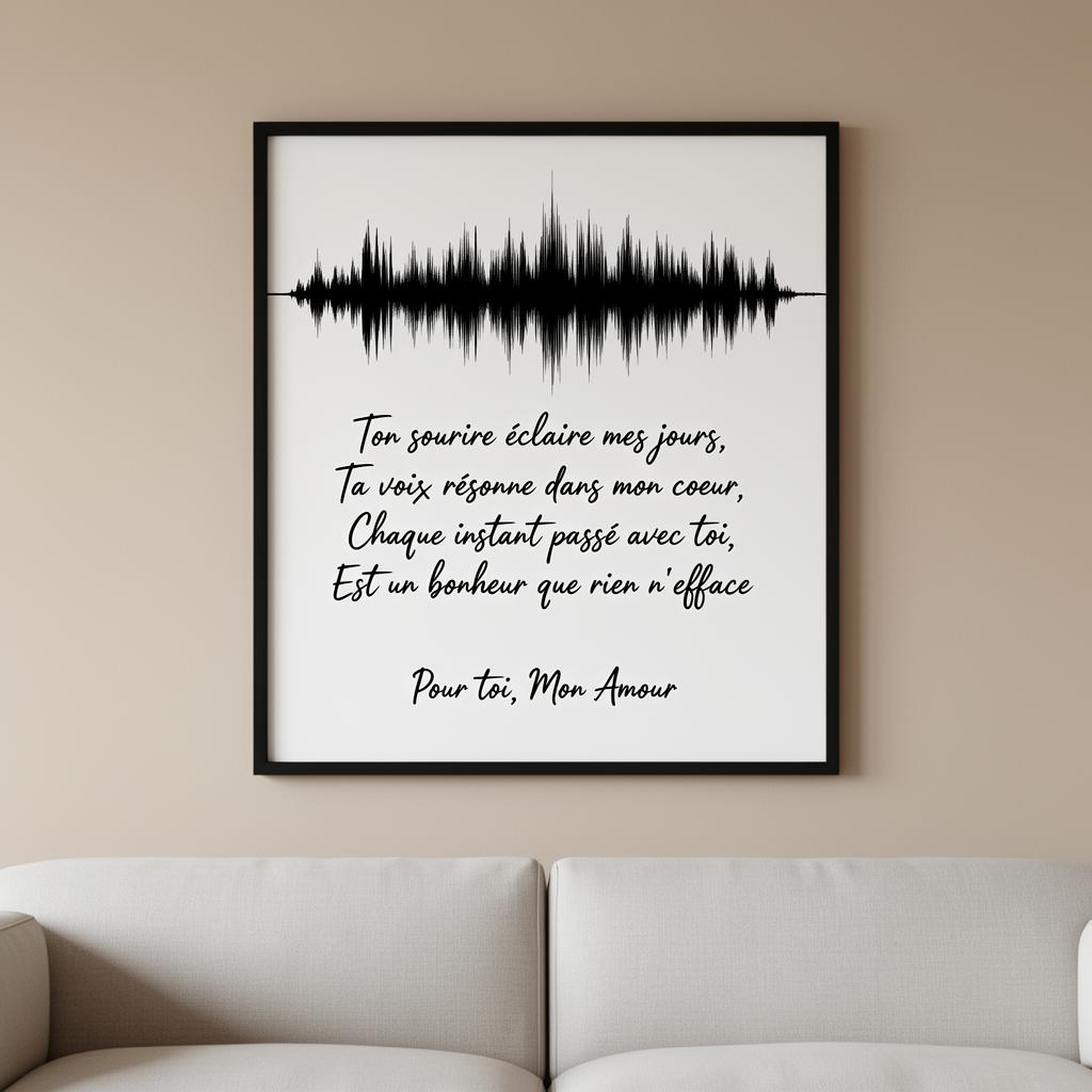 Poster Onde Sonore et Paroles encadré avec texte français